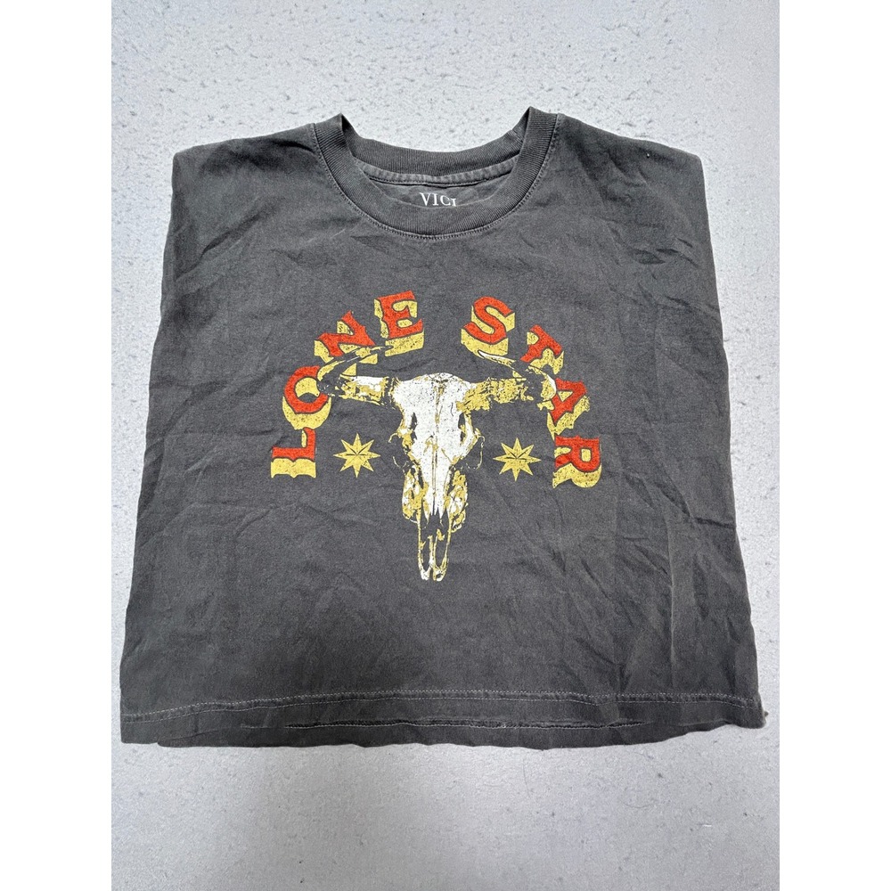 VICI Tank Top 100% Cotton Charcoal Grey Lone Star Graphic Small Womens